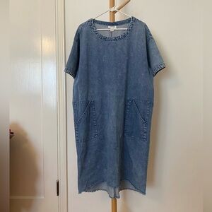 Denim shift dress, midi length